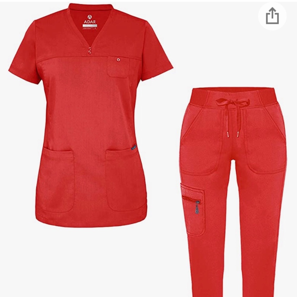 Adar Top and Bottom Red Scrub Set